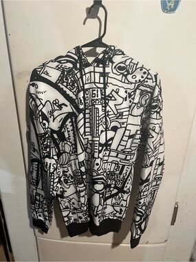 Black & White Doodle Graphic Zip Hoodie